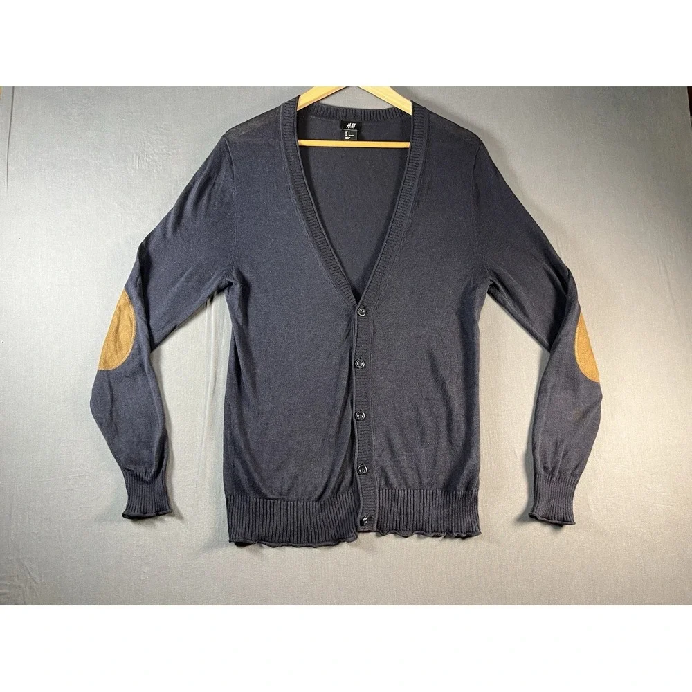 J. Crew Cardigan Sweater Mens Sz Small Knit Elbow Patches Linen Blend